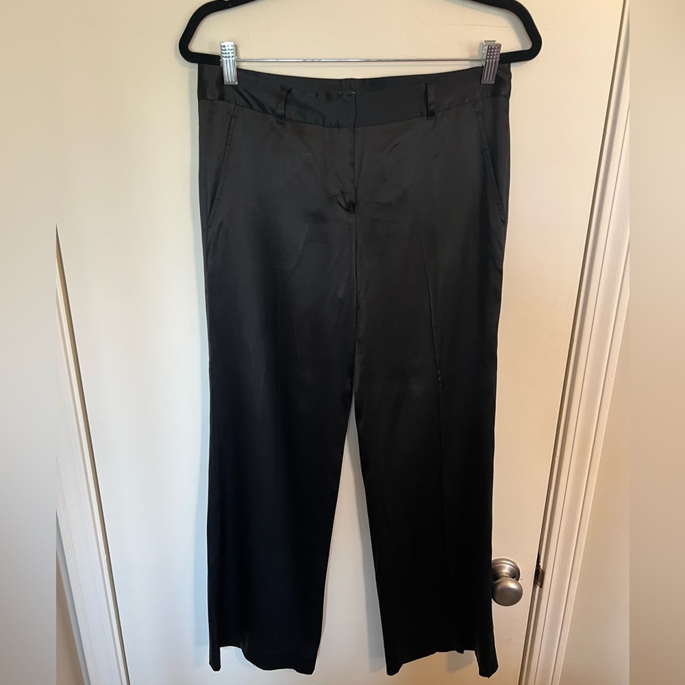 Theory Emery black satin pants, size 6